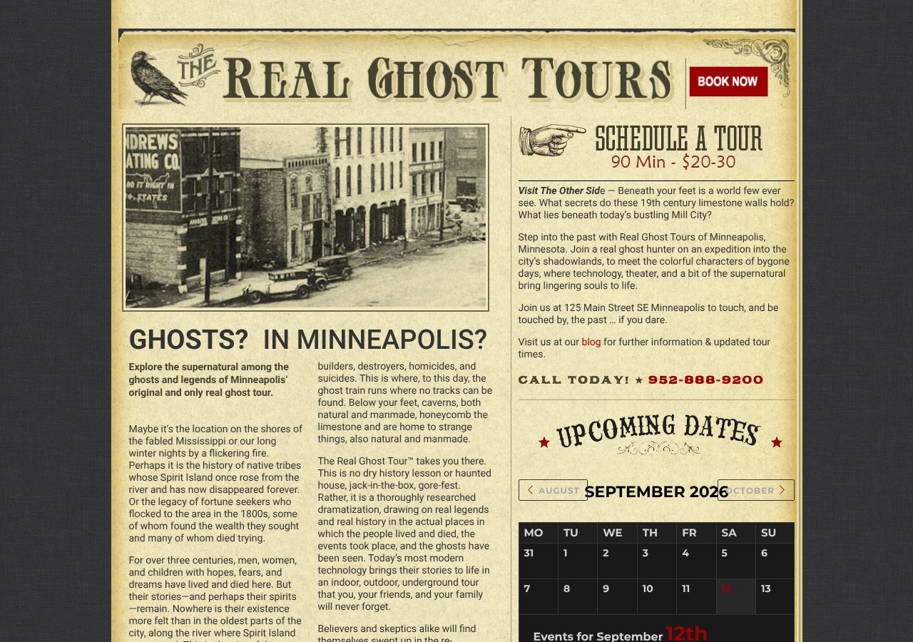Homepage snapshot of Real Ghost Tours