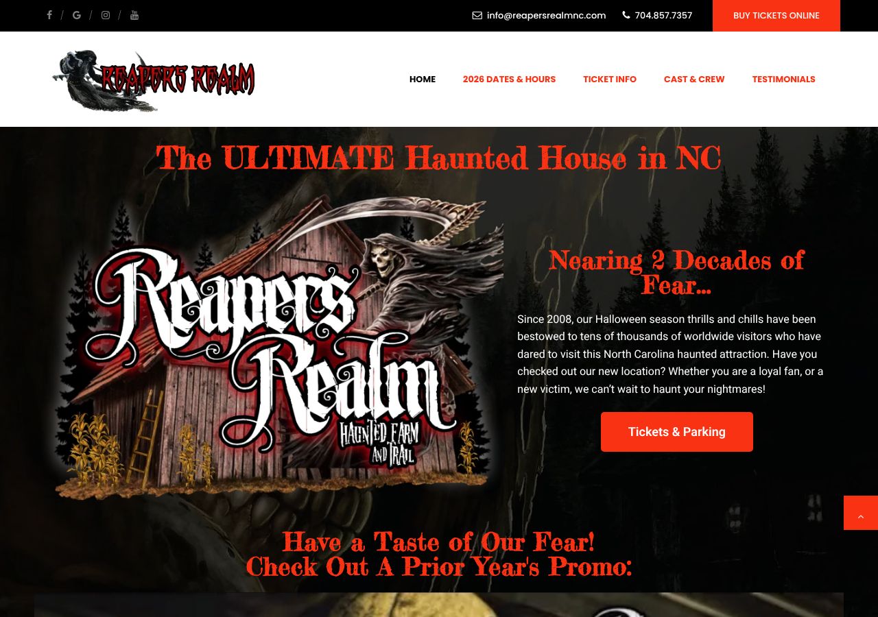 Homepage snapshot of Reapers Realm Haunted Farm