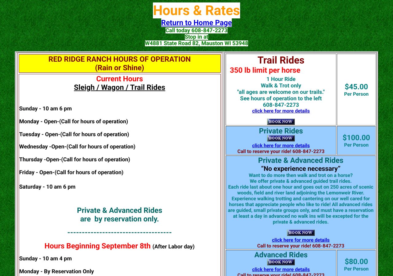 Homepage snapshot of Red Ridge Ranch Riding Stable