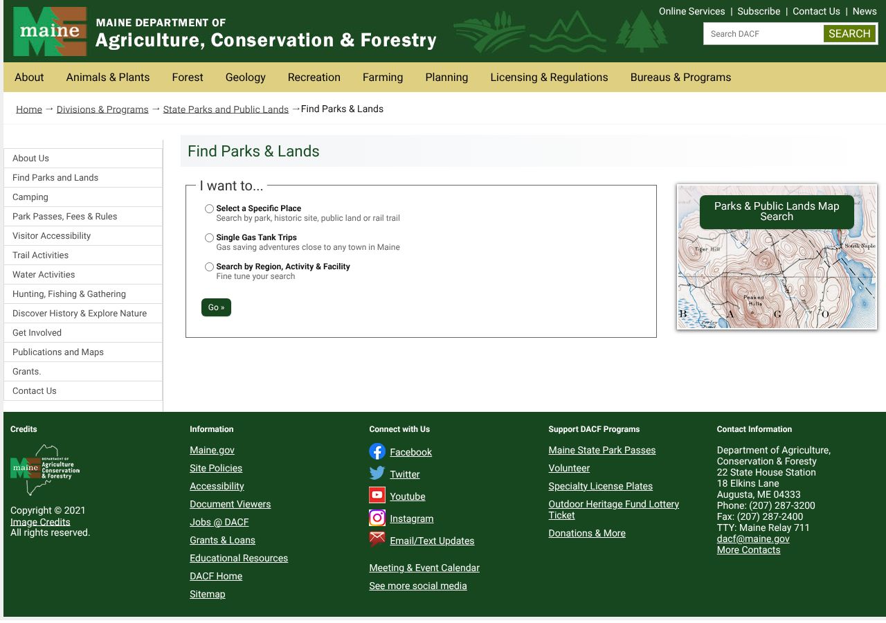 Homepage snapshot of Reid State Park