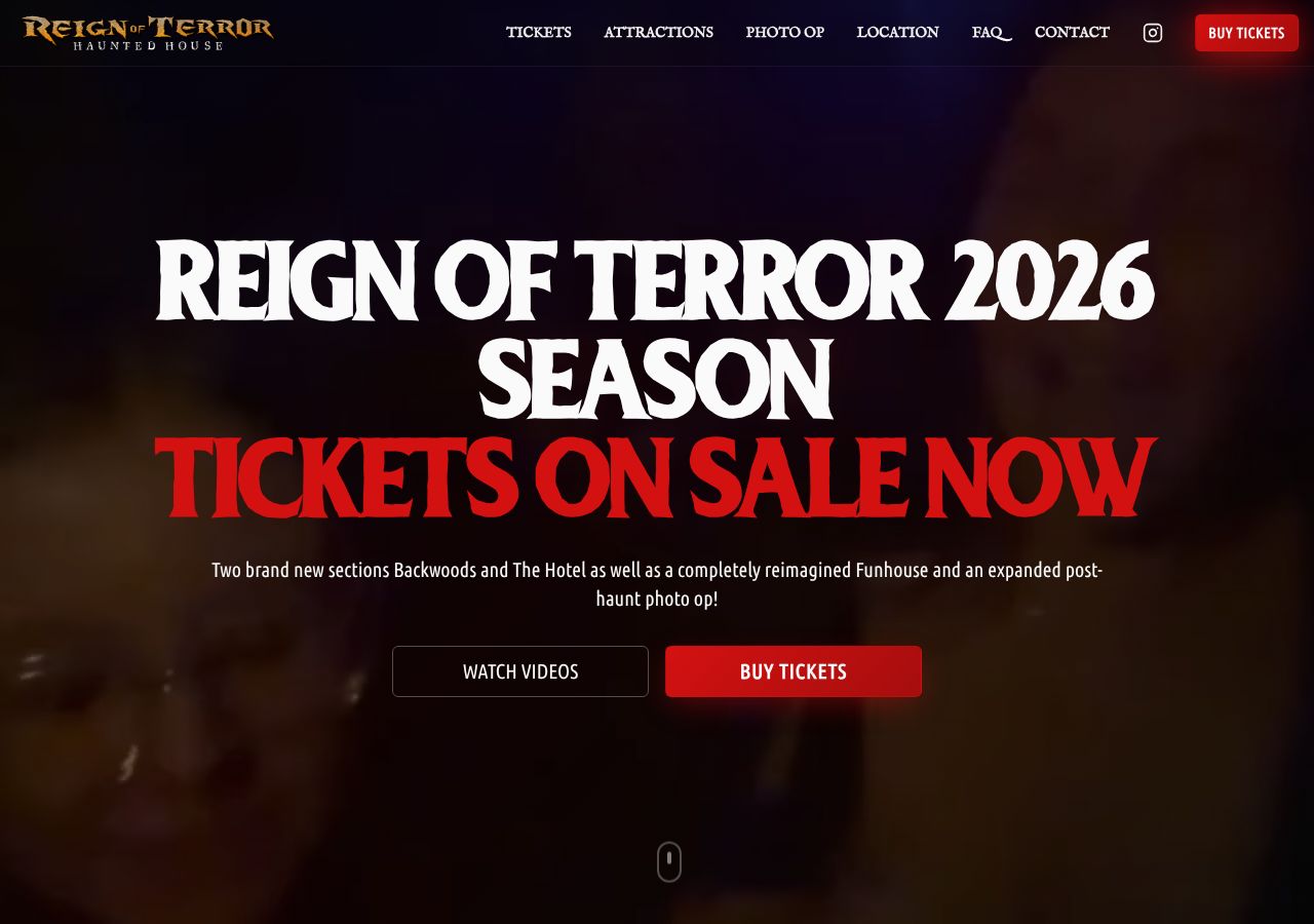 Homepage snapshot of Reign of Terror Haunted House