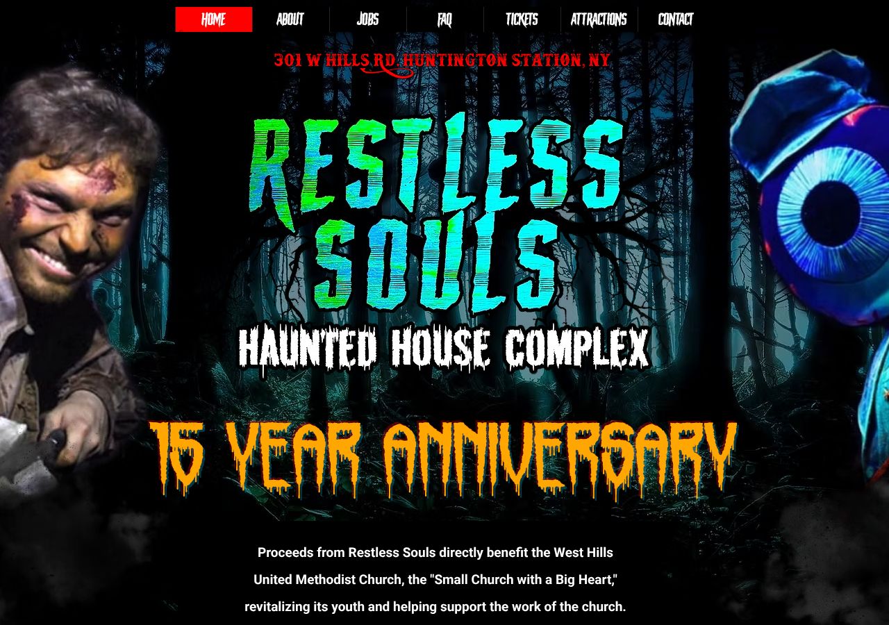 Homepage snapshot of Restless Souls Haunted House Complex