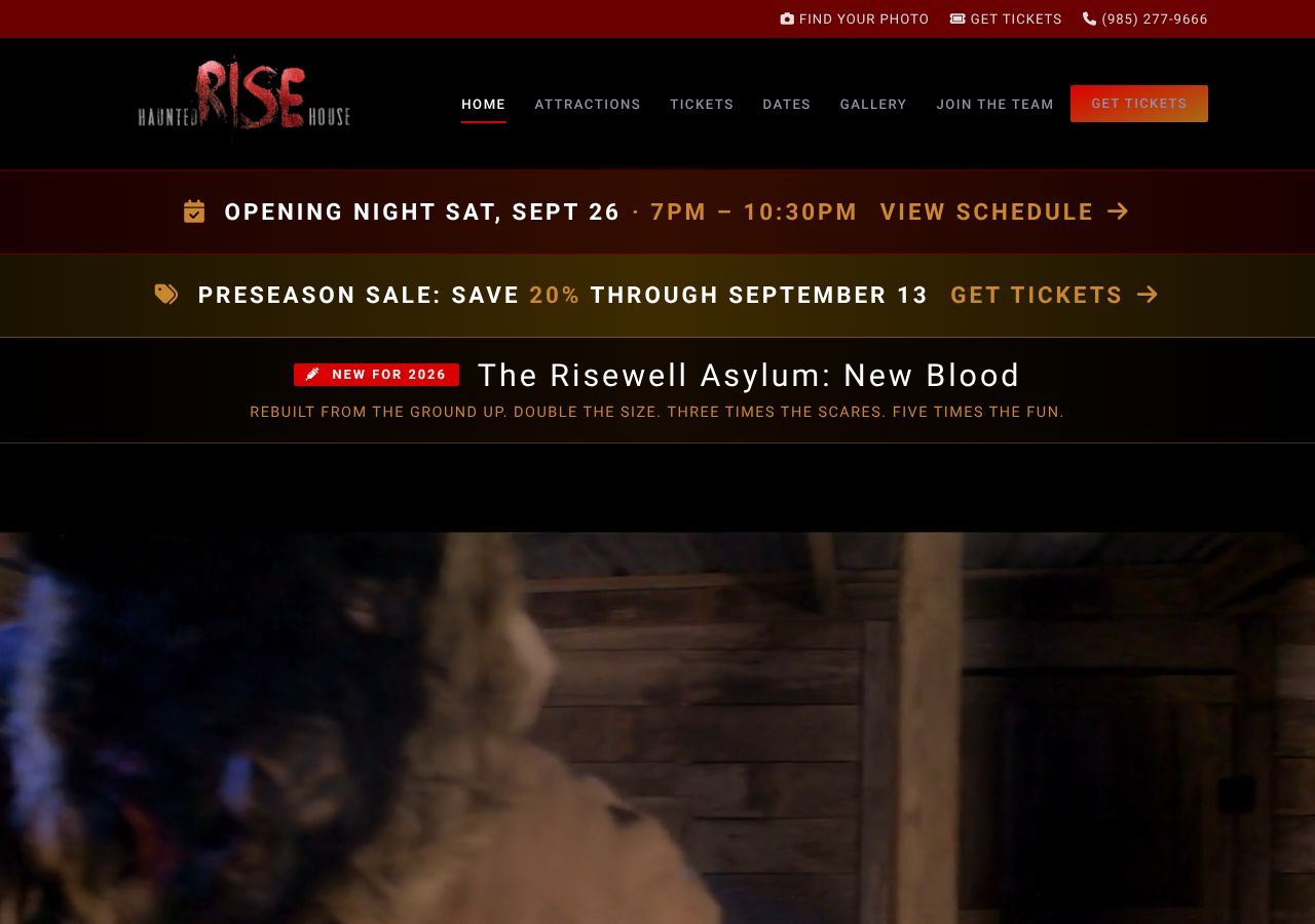 Homepage snapshot of RISE Haunted House