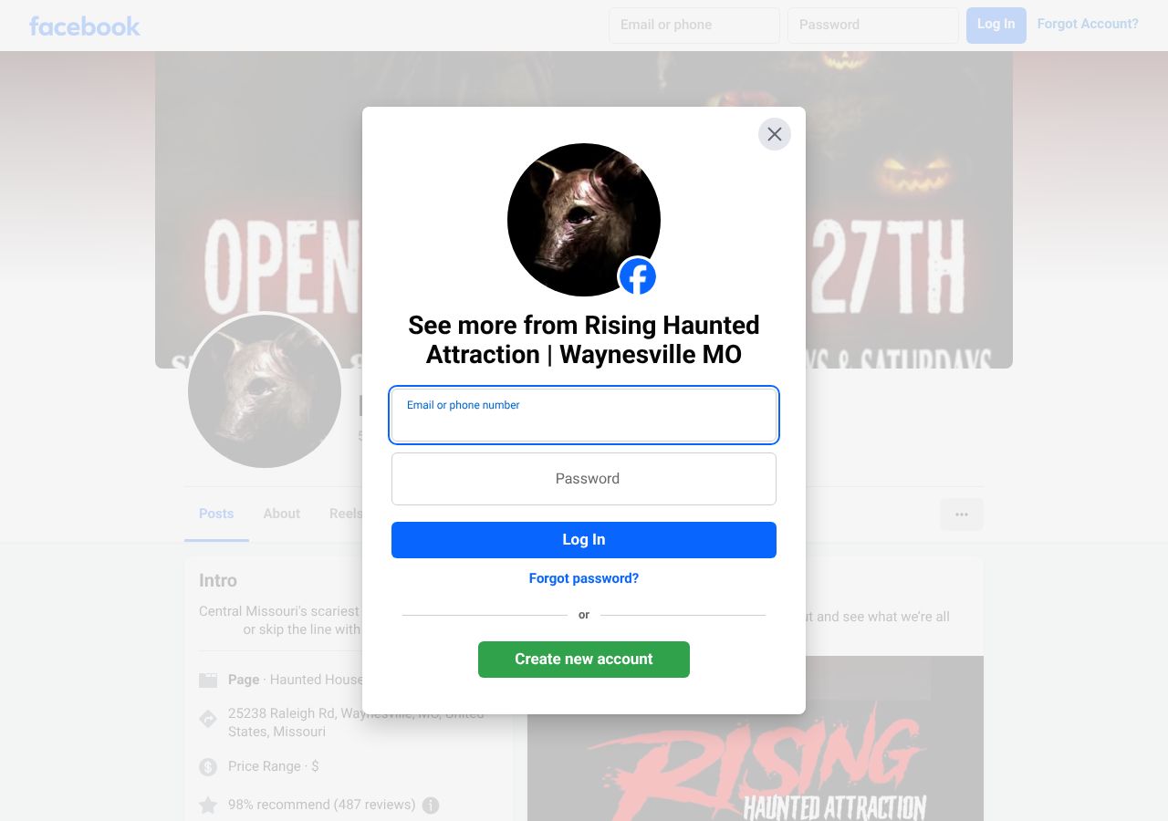 Homepage snapshot of Rising Haunted Attraction