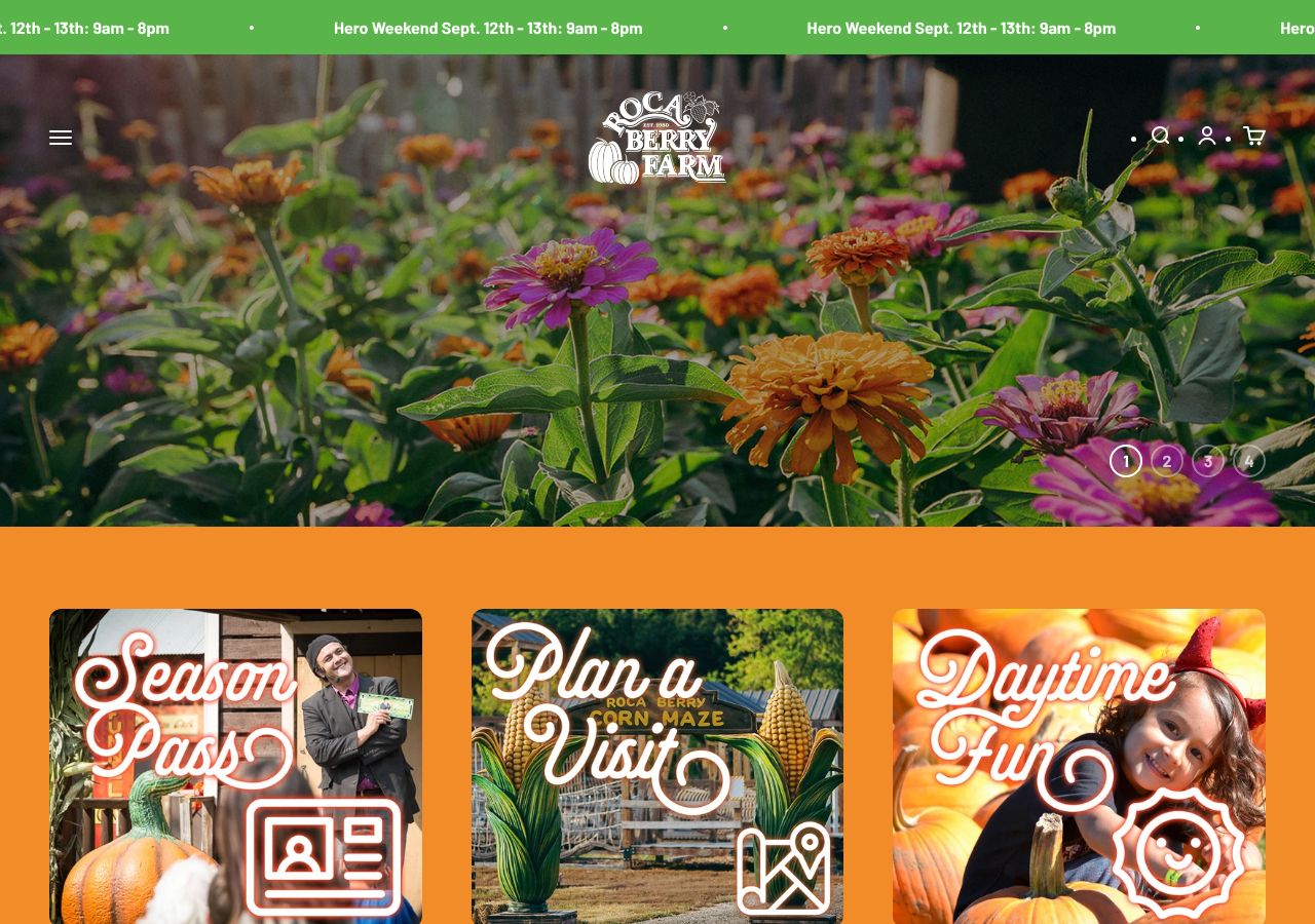 Homepage snapshot of Roca Berry Farm
