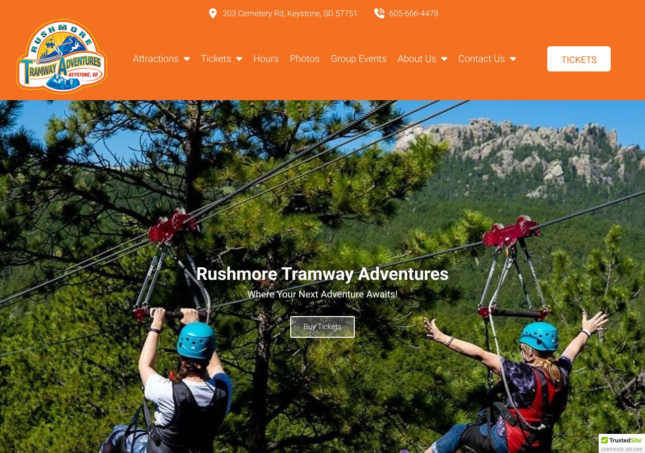 Homepage snapshot of Rushmore Tramway Adventures