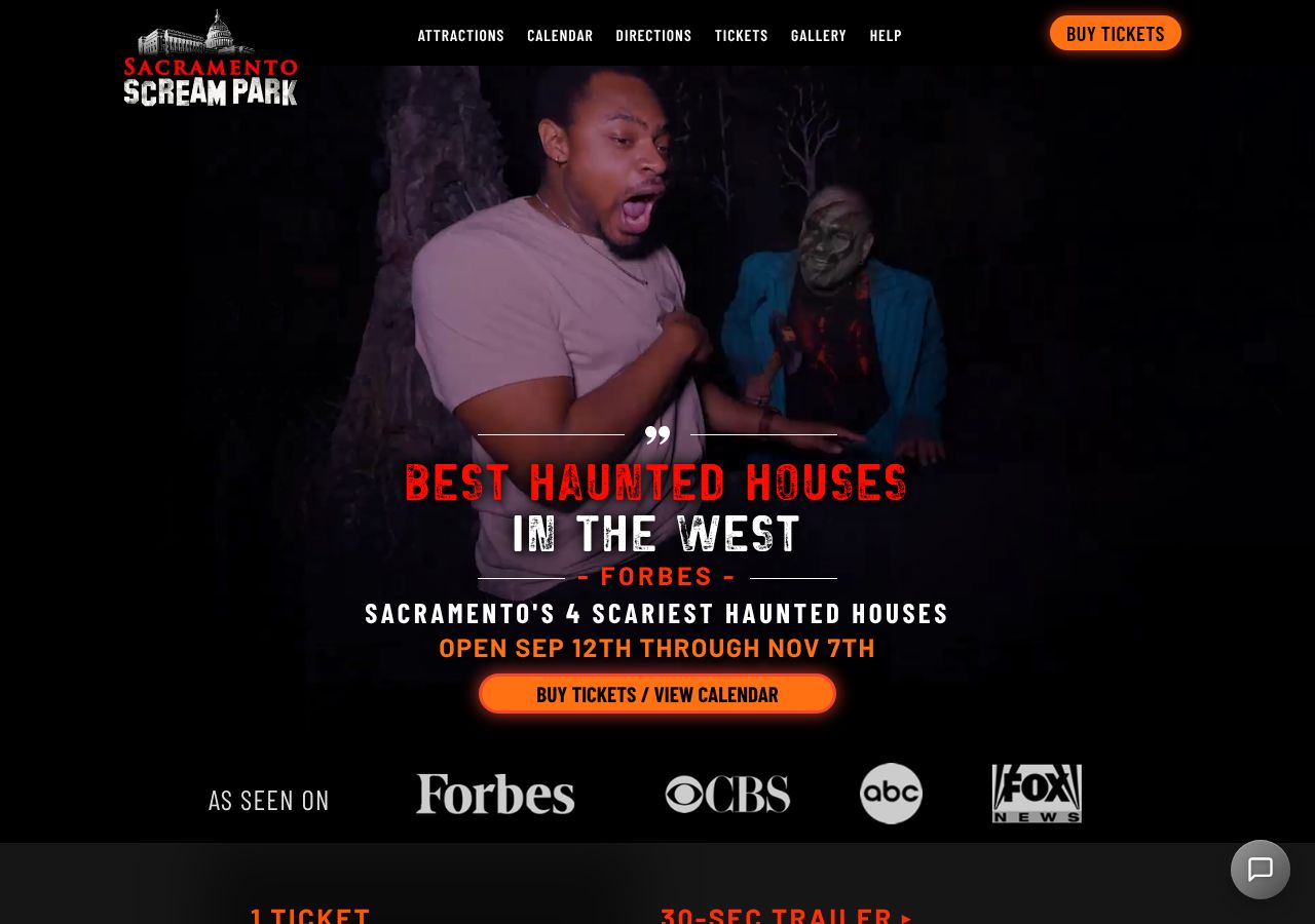Homepage snapshot of Sacramento Scream Park