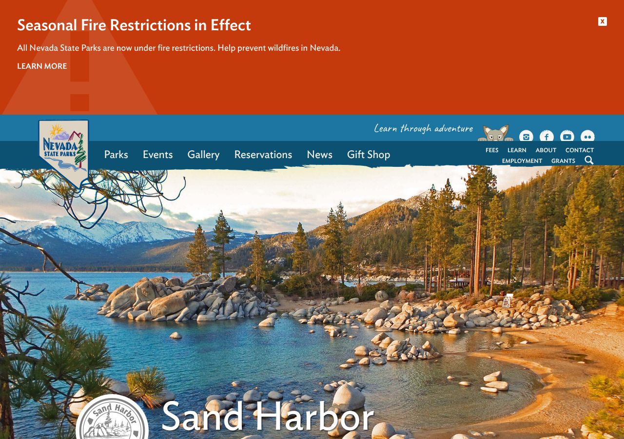 Homepage snapshot of Sand Harbor State Park