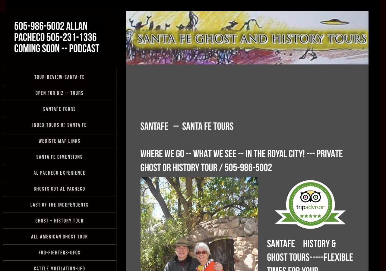 Homepage snapshot of Santa Fe Ghost and History Tours