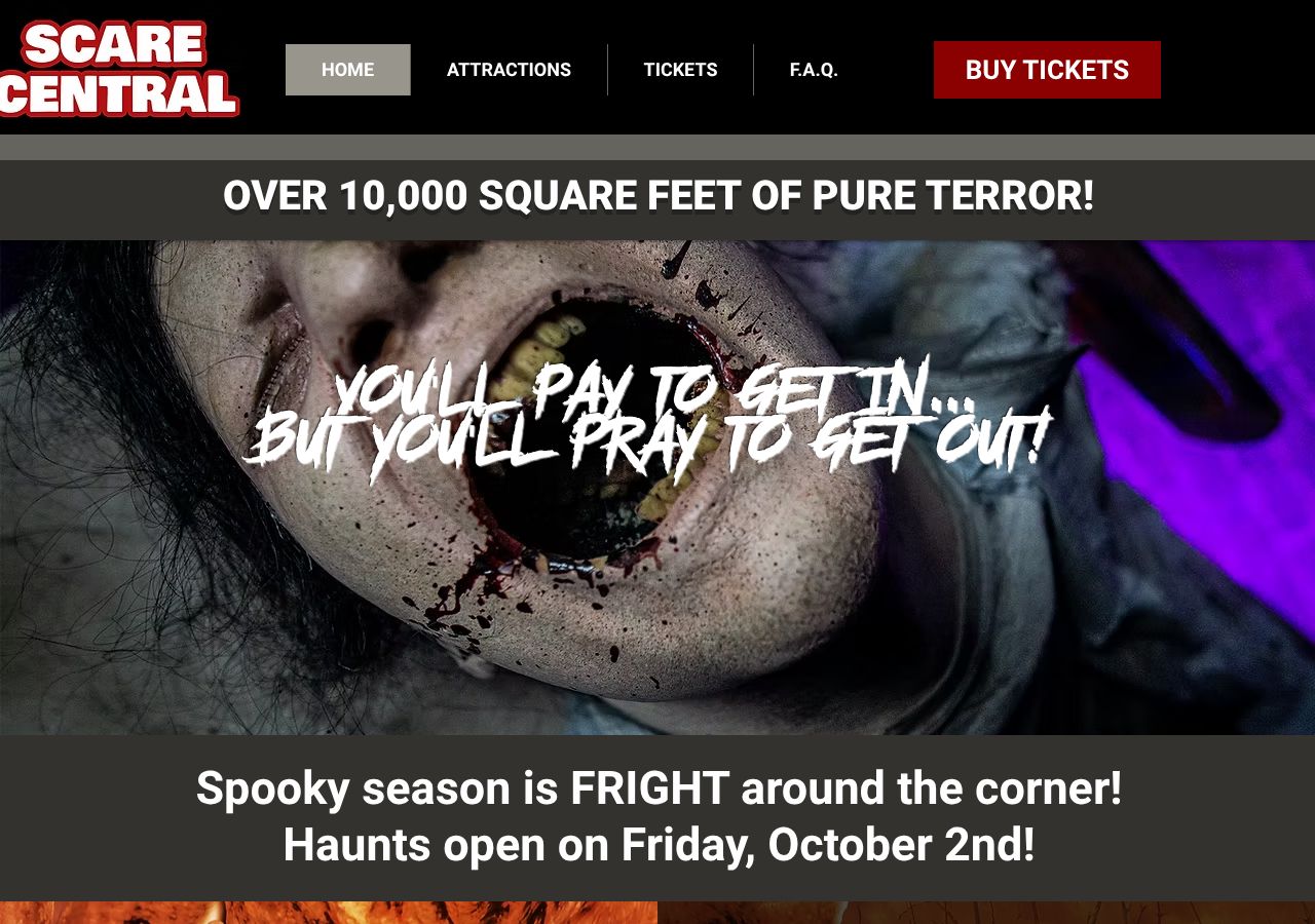 Homepage snapshot of Scare Central