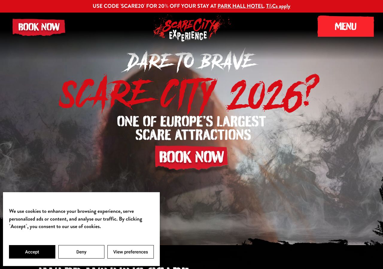 Homepage snapshot of Scare City Experience