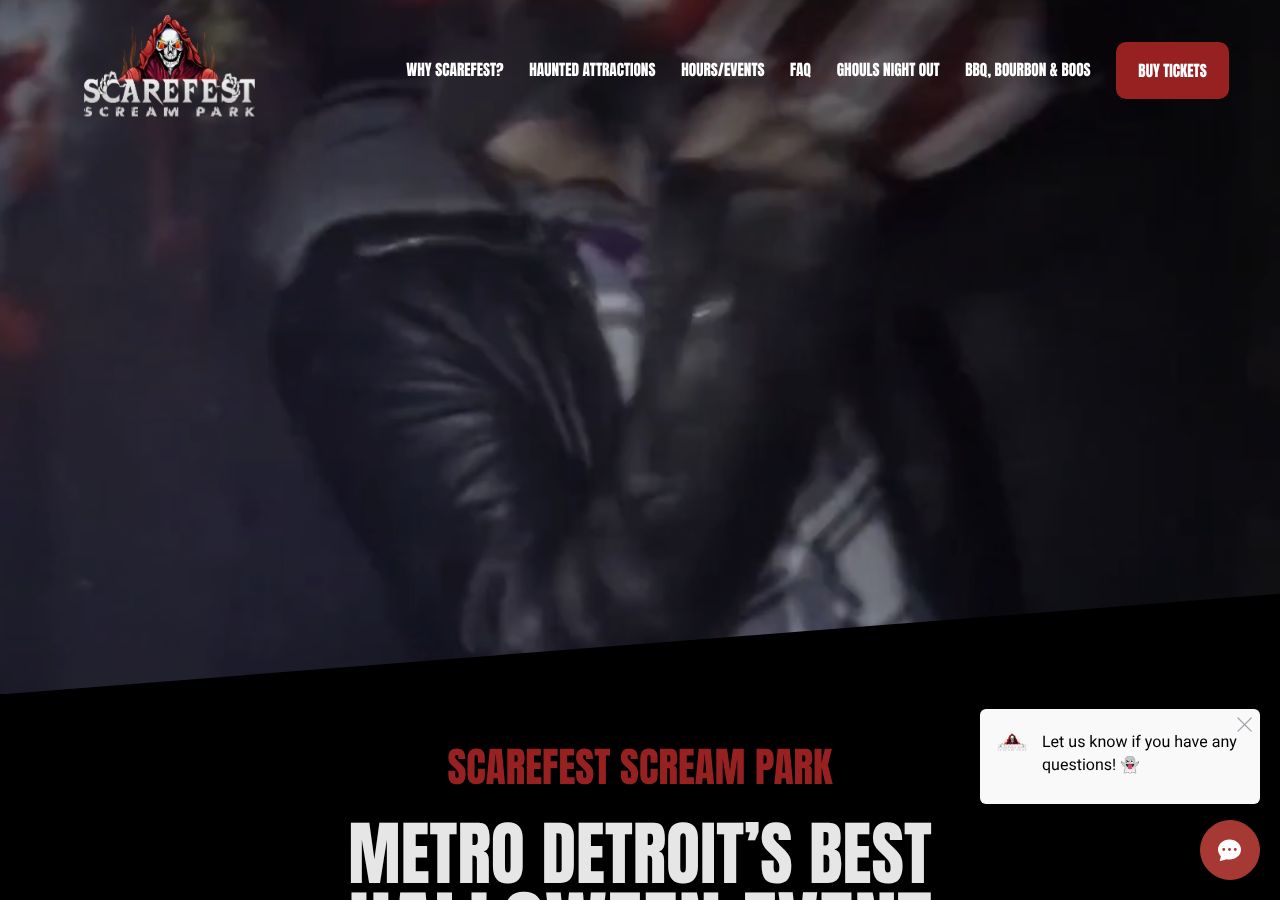Homepage snapshot of Scarefest Scream Park