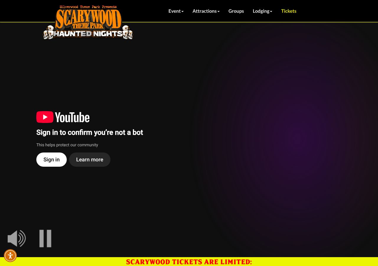 Homepage snapshot of Scarywood Haunted Nights