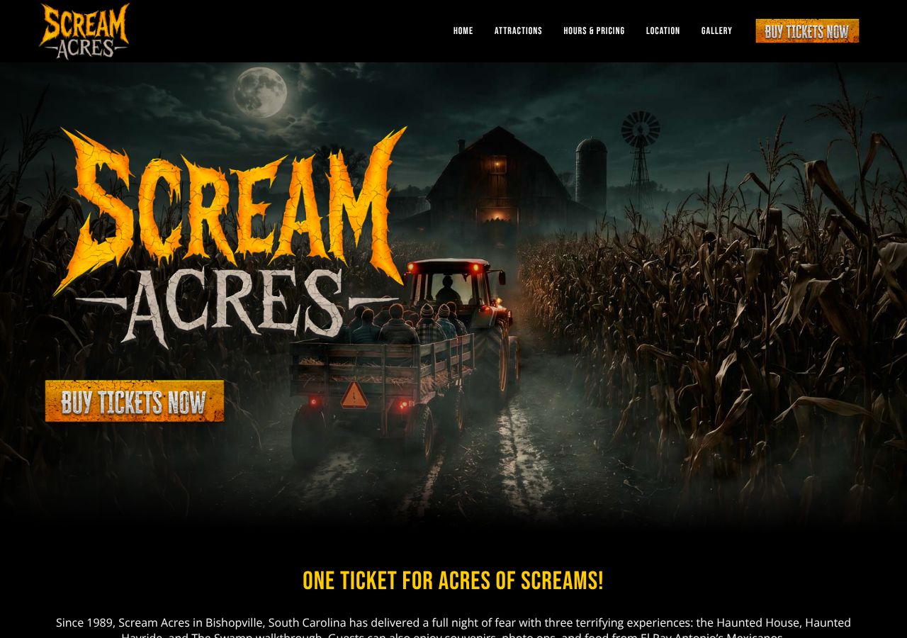 Homepage snapshot of Scream Acres Haunted House and Hayride, LLC
