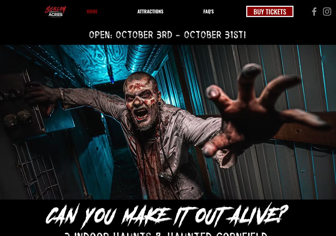 Homepage snapshot of Scream Acres Scream Park