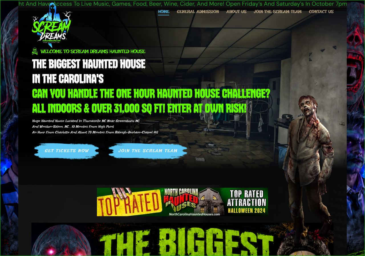 Homepage snapshot of Scream Dreams Indoor Haunted Attraction