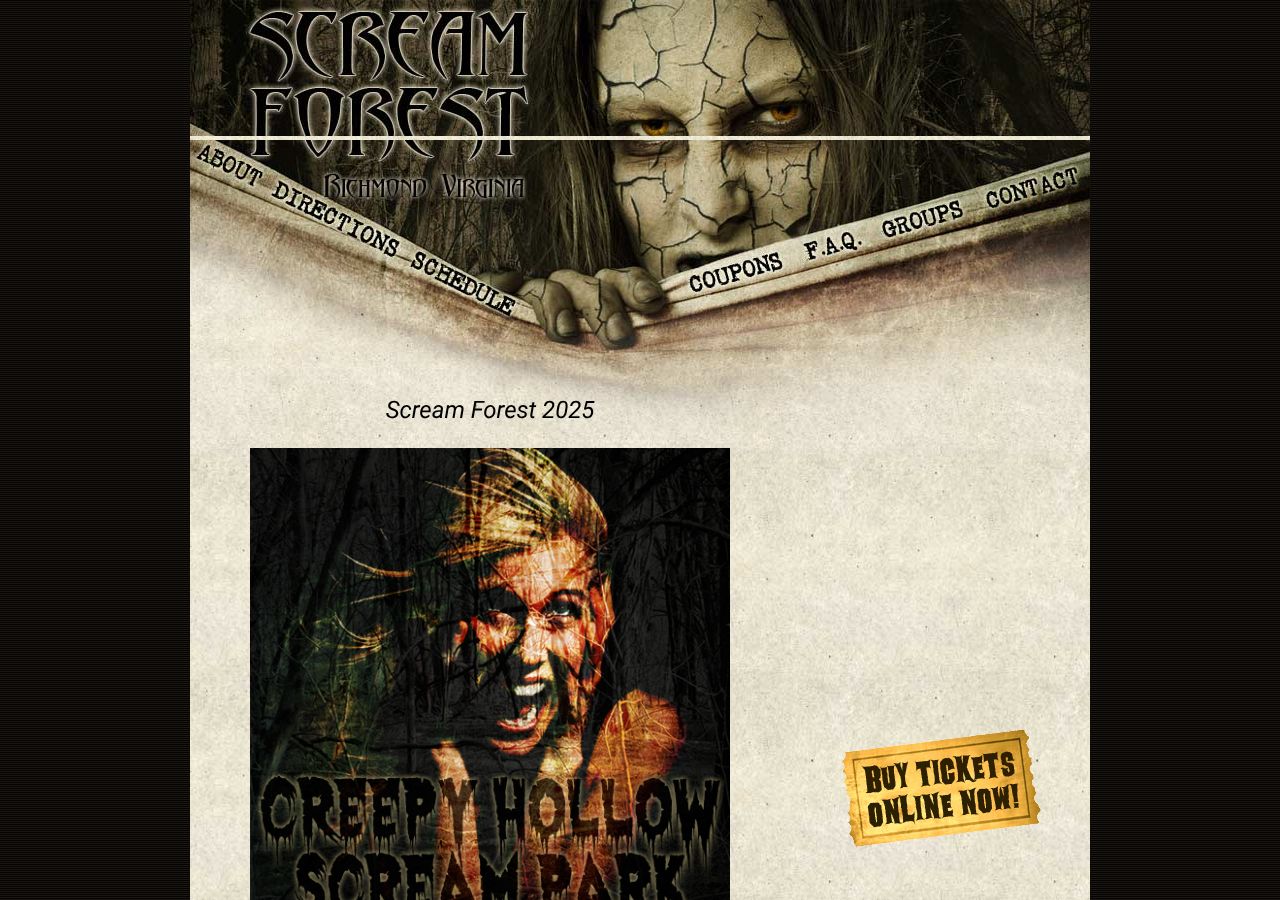 Homepage snapshot of Scream Forest