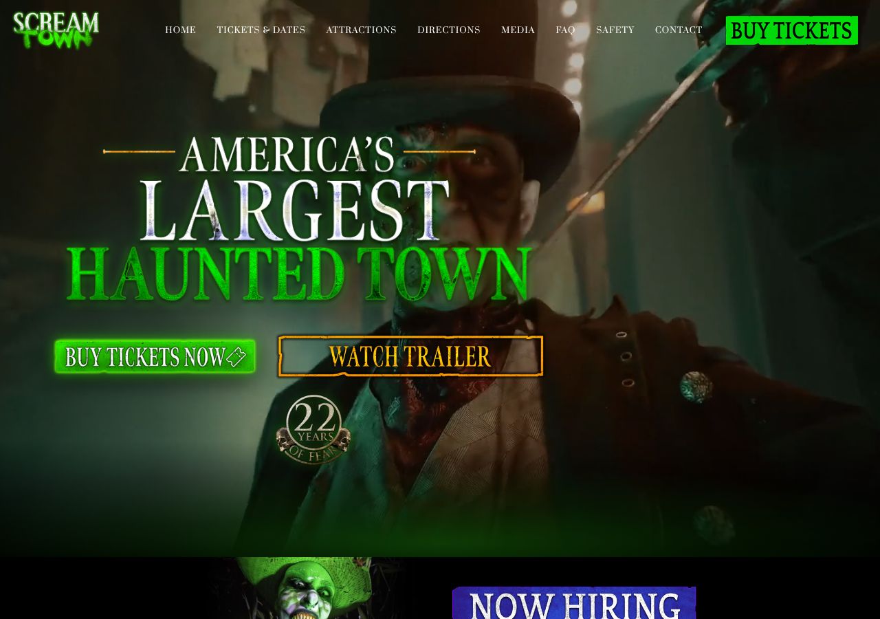 Homepage snapshot of Scream Town