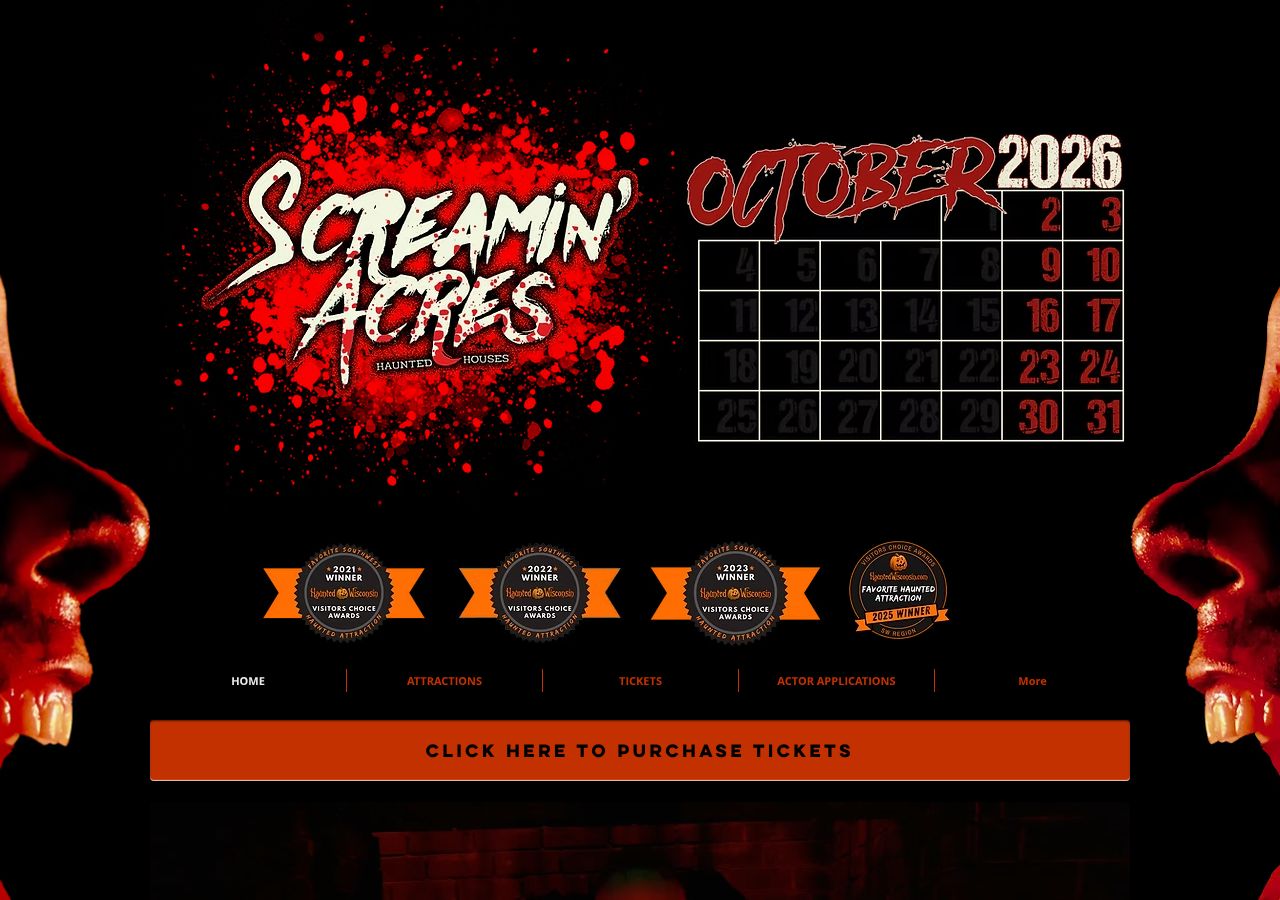 Homepage snapshot of Screamin Acres Haunted Houses