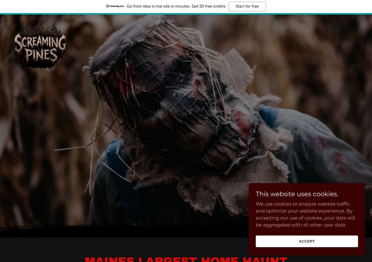Homepage snapshot of Screaming Pines
