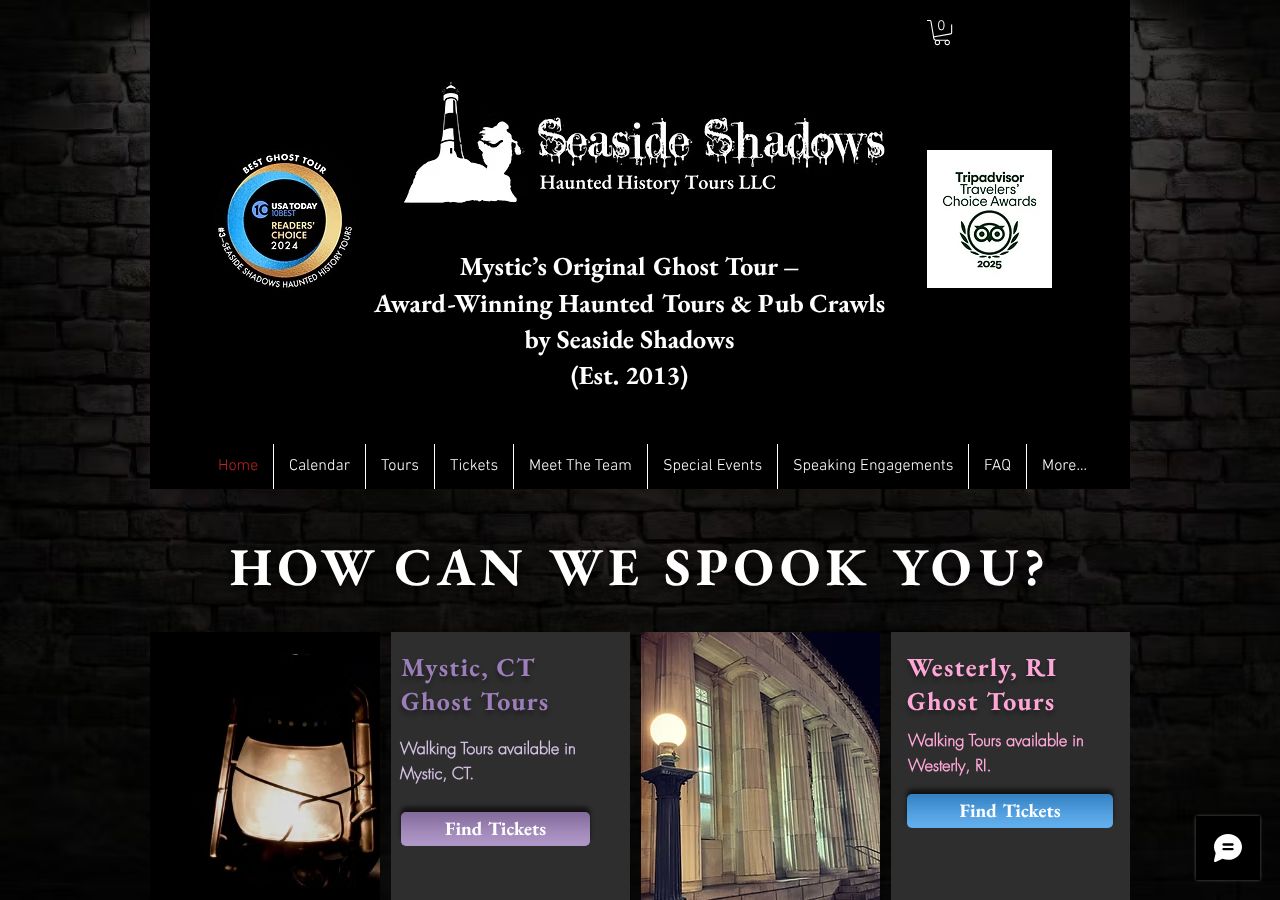 Homepage snapshot of Seaside Shadows Haunted History Tours LLC: – Mystic's Original Ghost Tour