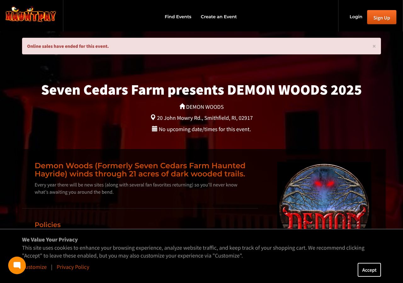 Homepage snapshot of Seven Cedars Farm Haunted Hayride