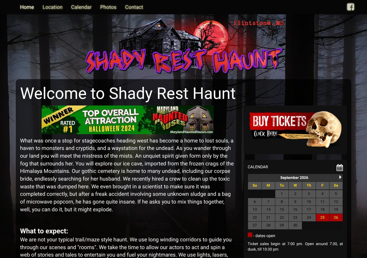 Homepage snapshot of shady rest haunt