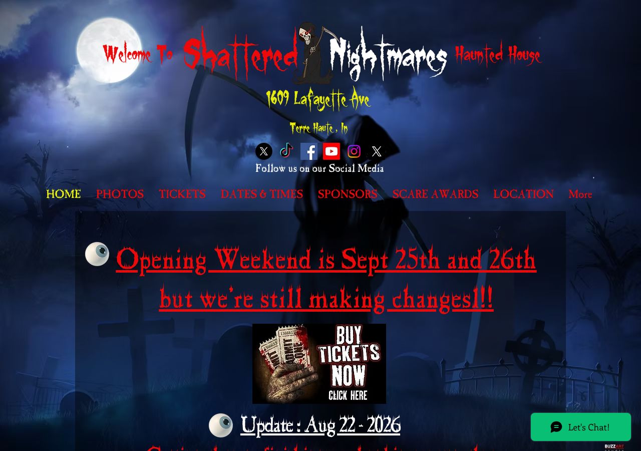 Homepage snapshot of Shattered Nightmares Haunted House