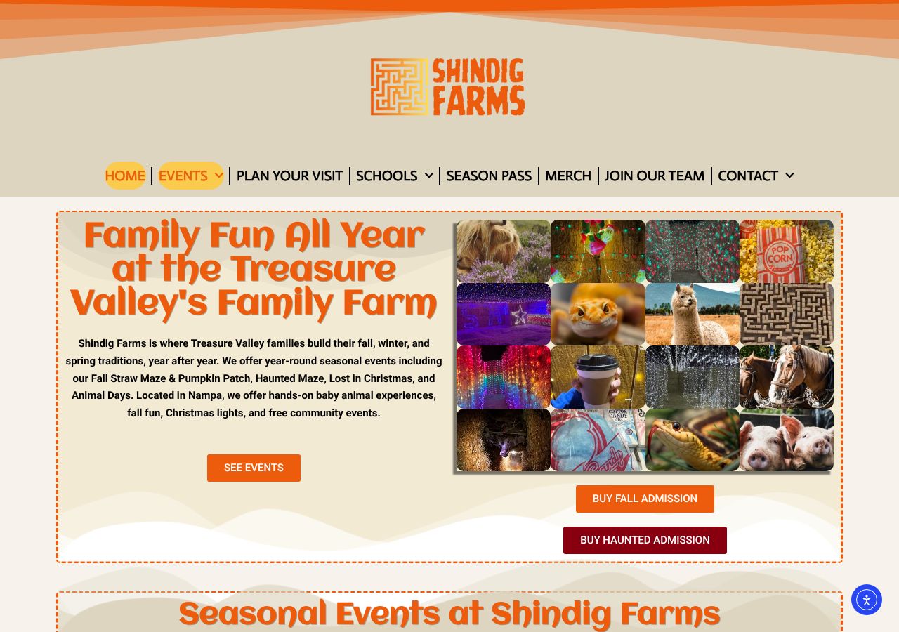 Homepage snapshot of Shindig Farms