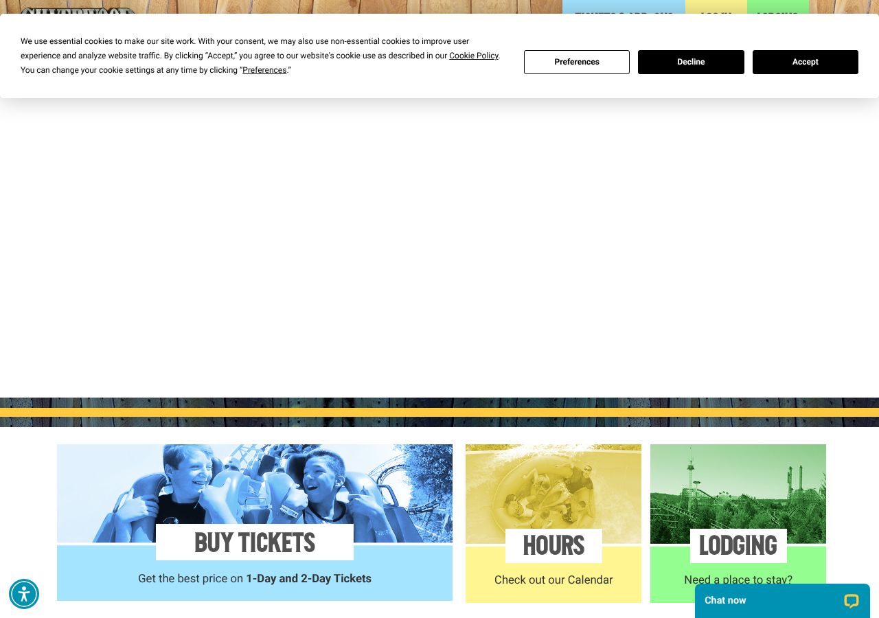 Homepage snapshot of Silverwood Theme Park