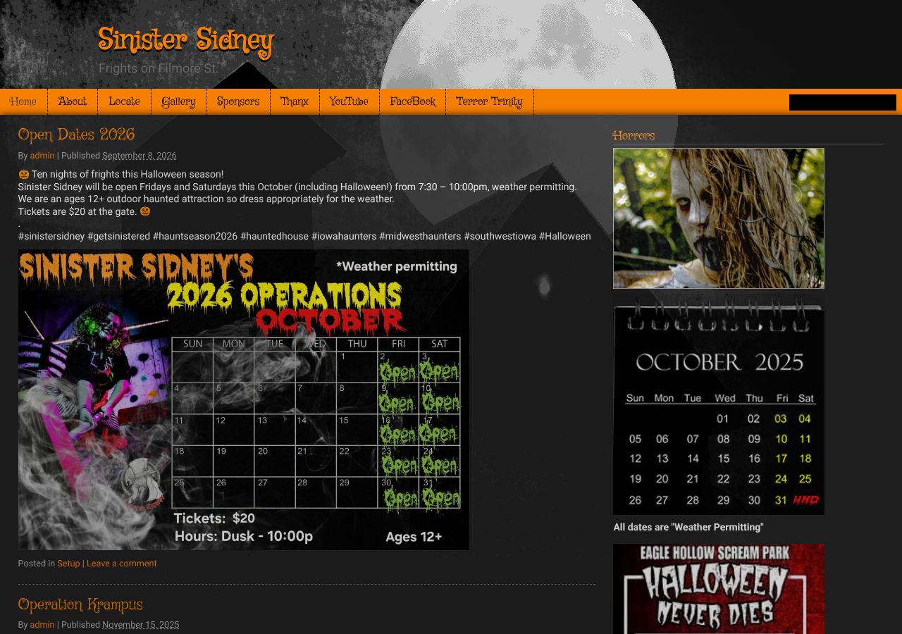 Homepage snapshot of Sinister Sidney