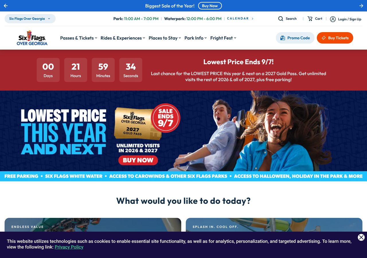 Homepage snapshot of Six Flags Over Georgia