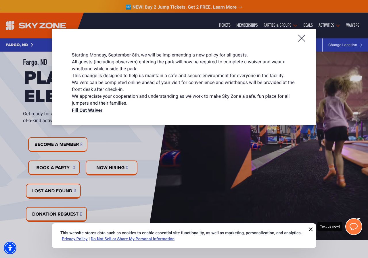 Homepage snapshot of Sky Zone Trampoline Park