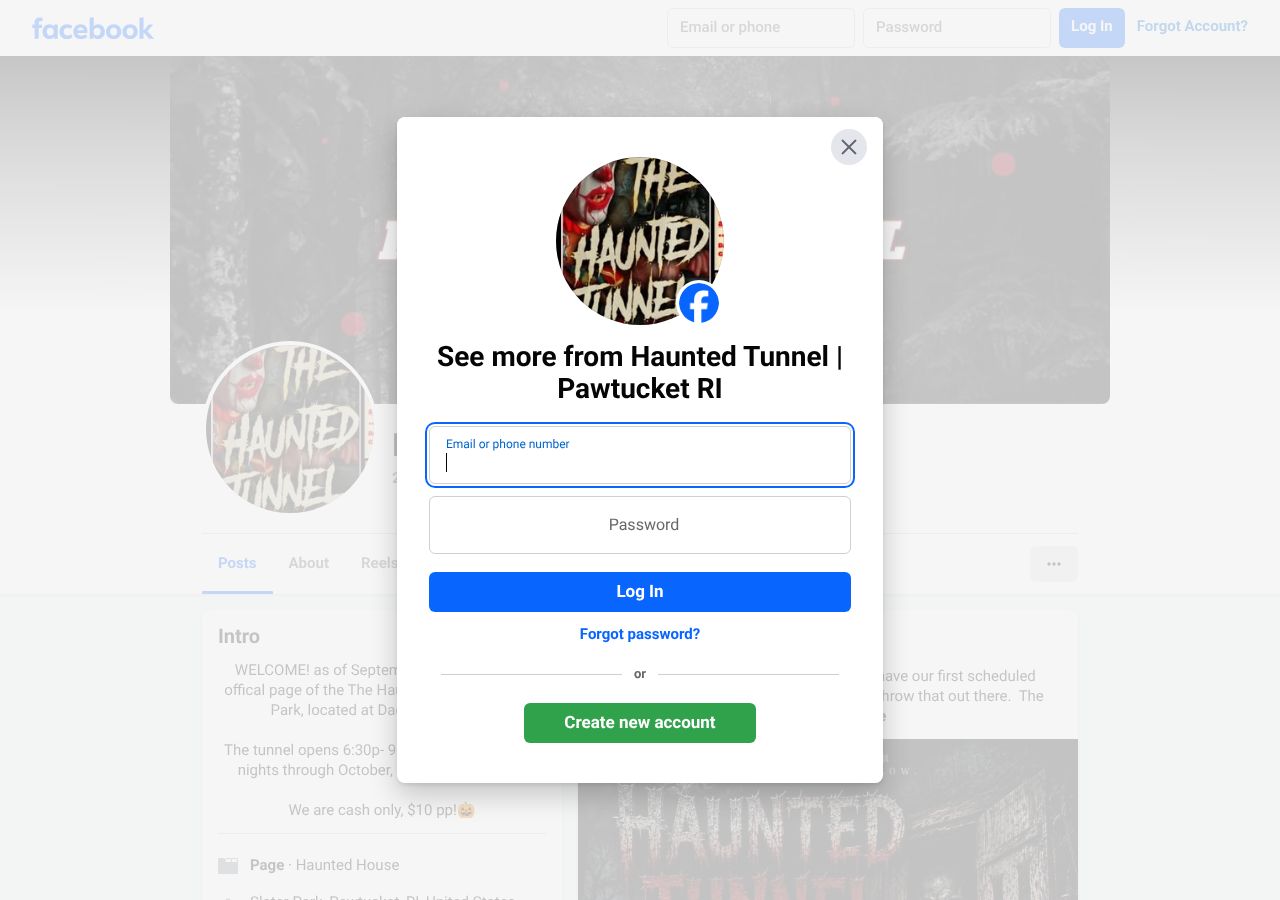 Homepage snapshot of Slater Park Haunted Tunnel