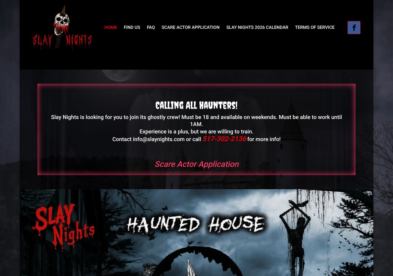 Homepage snapshot of Slay Nights - Michigan Haunted House Attraction