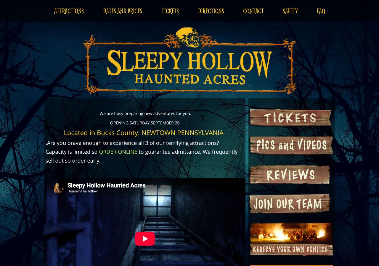 Homepage snapshot of Sleepy Hollow Haunted Acres