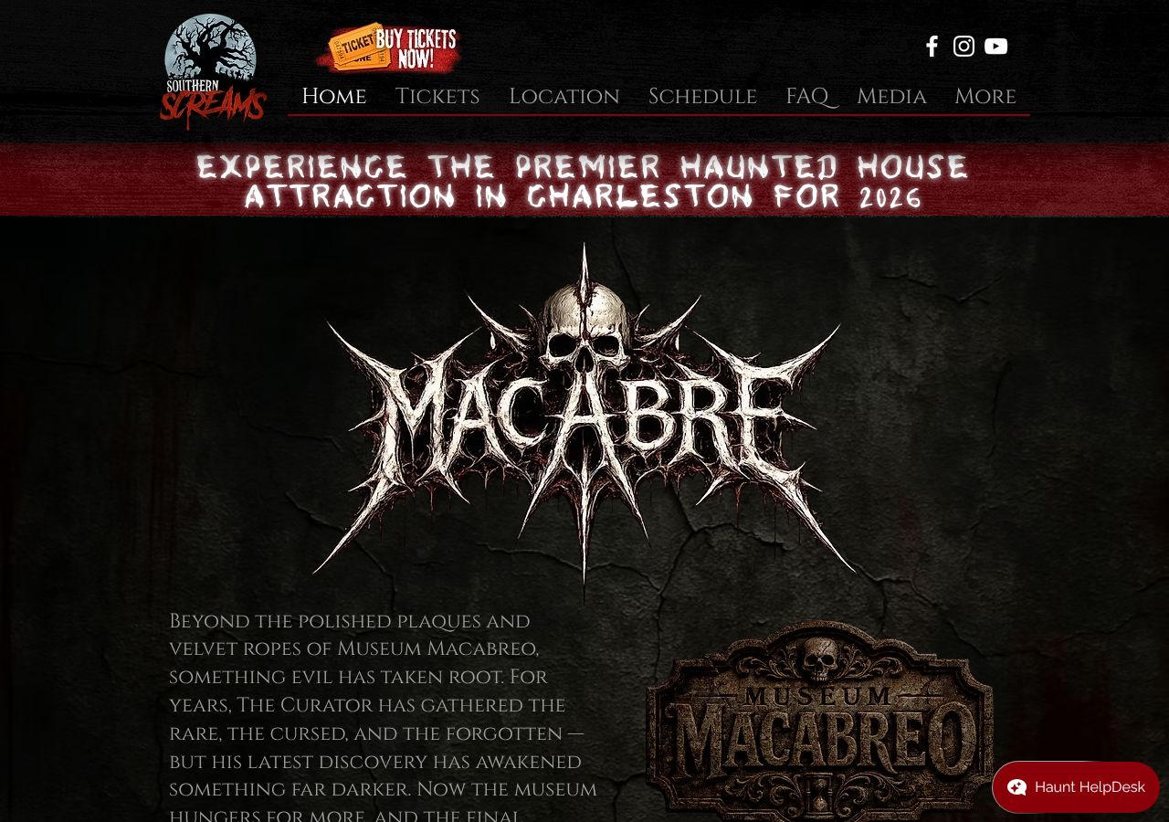Homepage snapshot of Southern Screams Haunted House