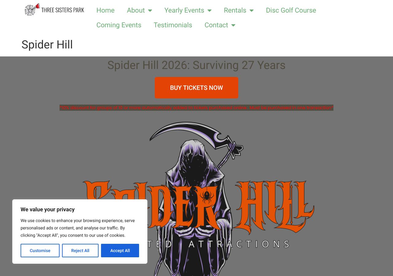 Homepage snapshot of Spider Hill Haunted Attractions