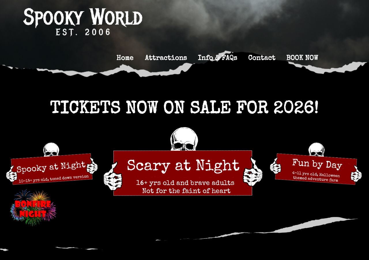 Homepage snapshot of Spooky World UK