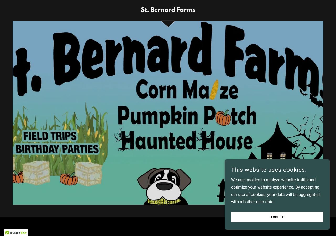 Homepage snapshot of St. Bernard Farms and Corn Maze