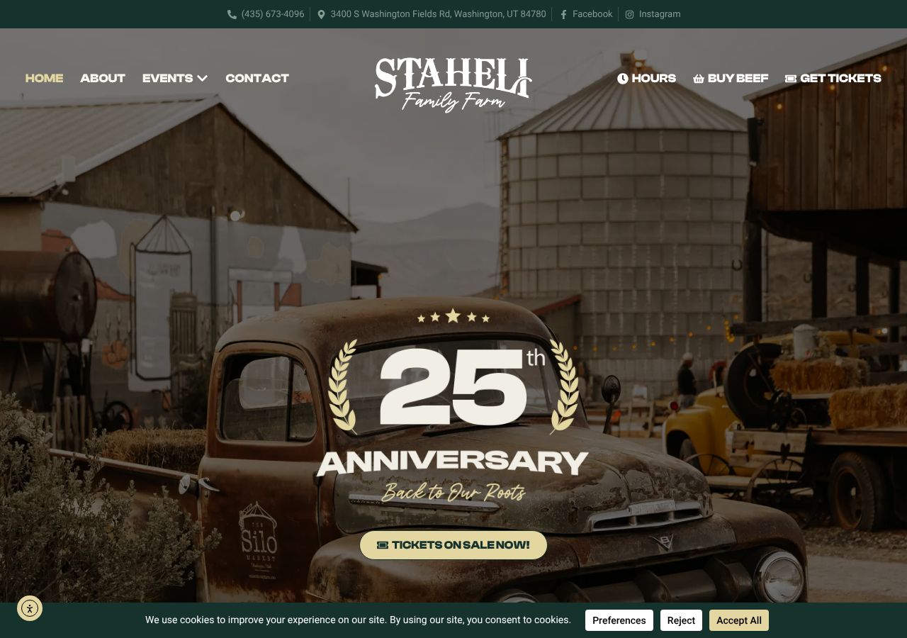 Homepage snapshot of Staheli Family Farm