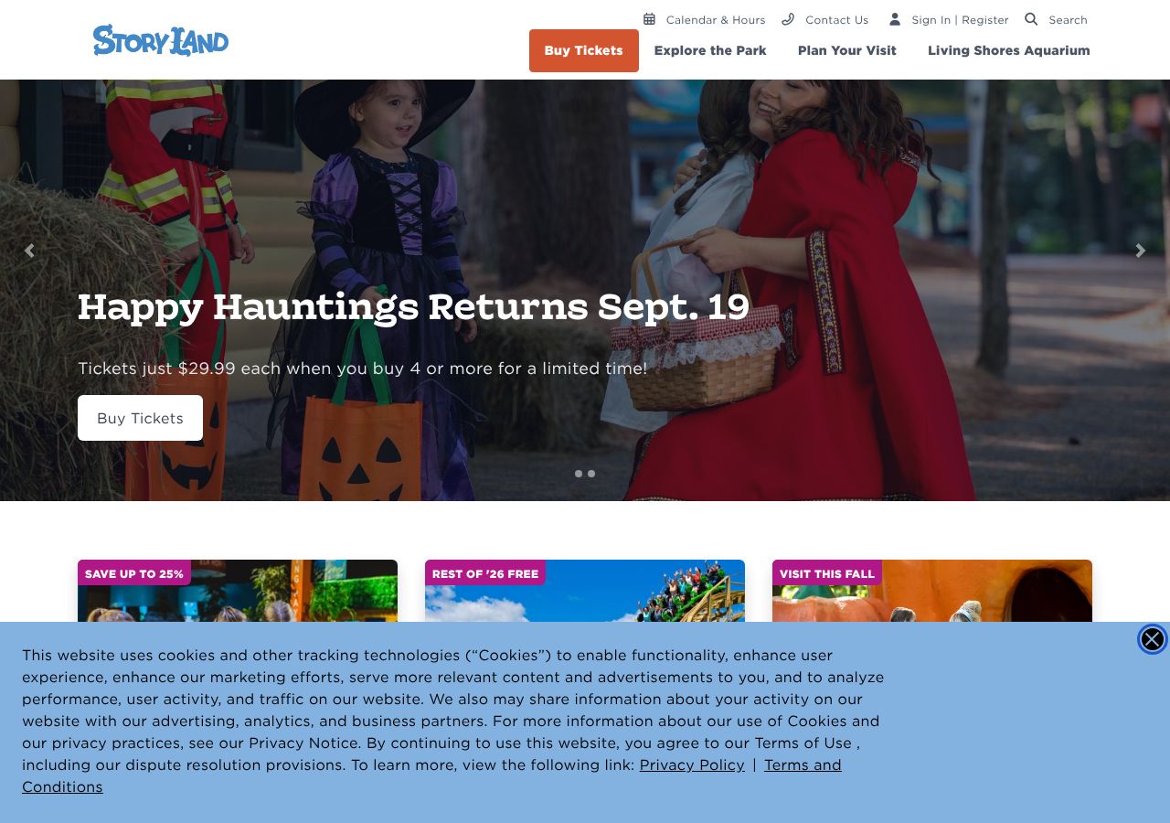 Homepage snapshot of Story Land