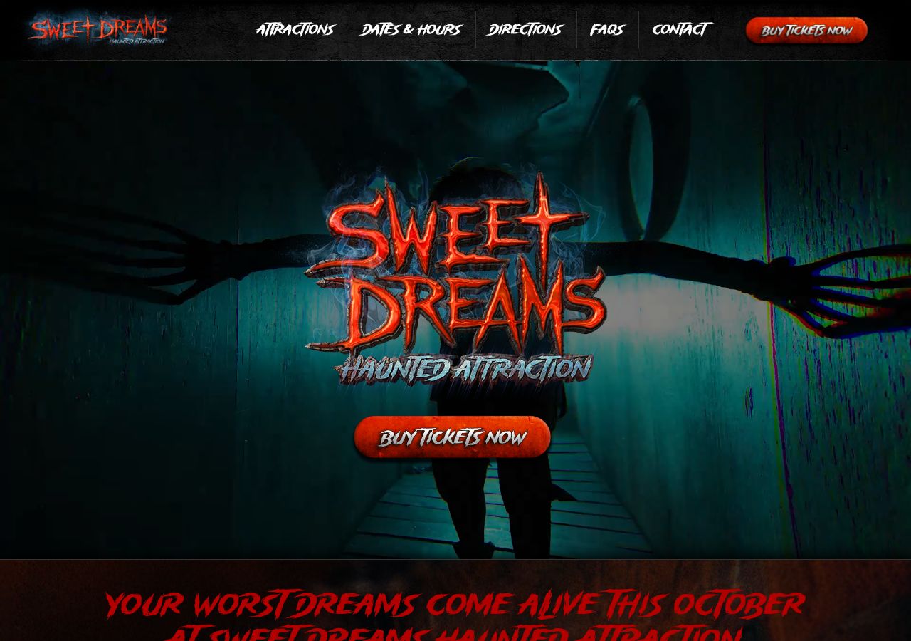 Homepage snapshot of SWEET DREAMS HAUNTED ATTRACTION