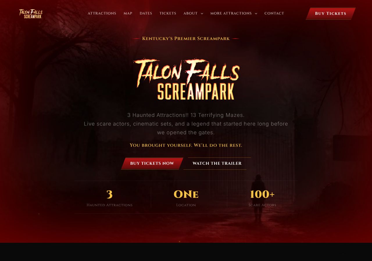 Homepage snapshot of Talon Falls Screampark