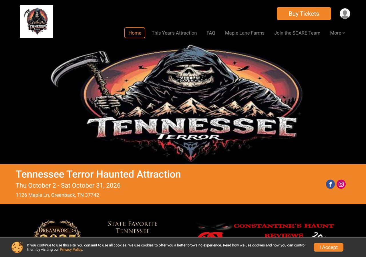 Homepage snapshot of Tennessee Terror Haunted Attraction