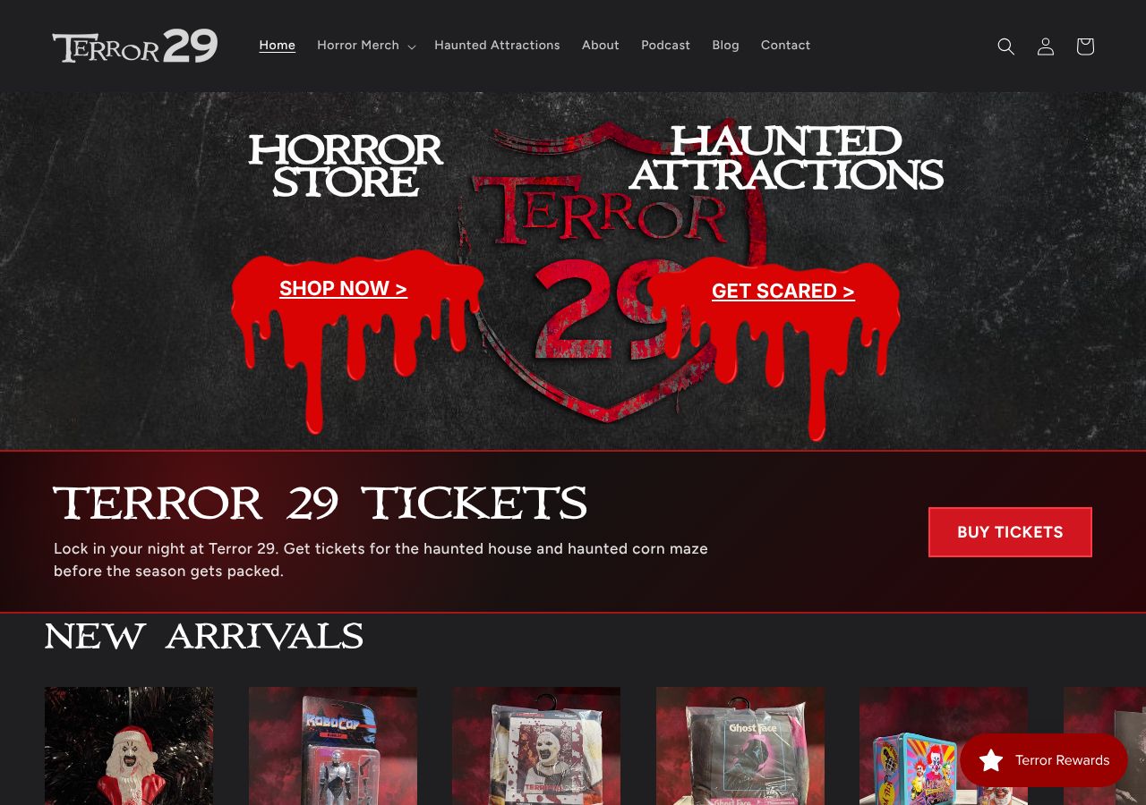 Homepage snapshot of Terror 29 Haunt & Horror Shop