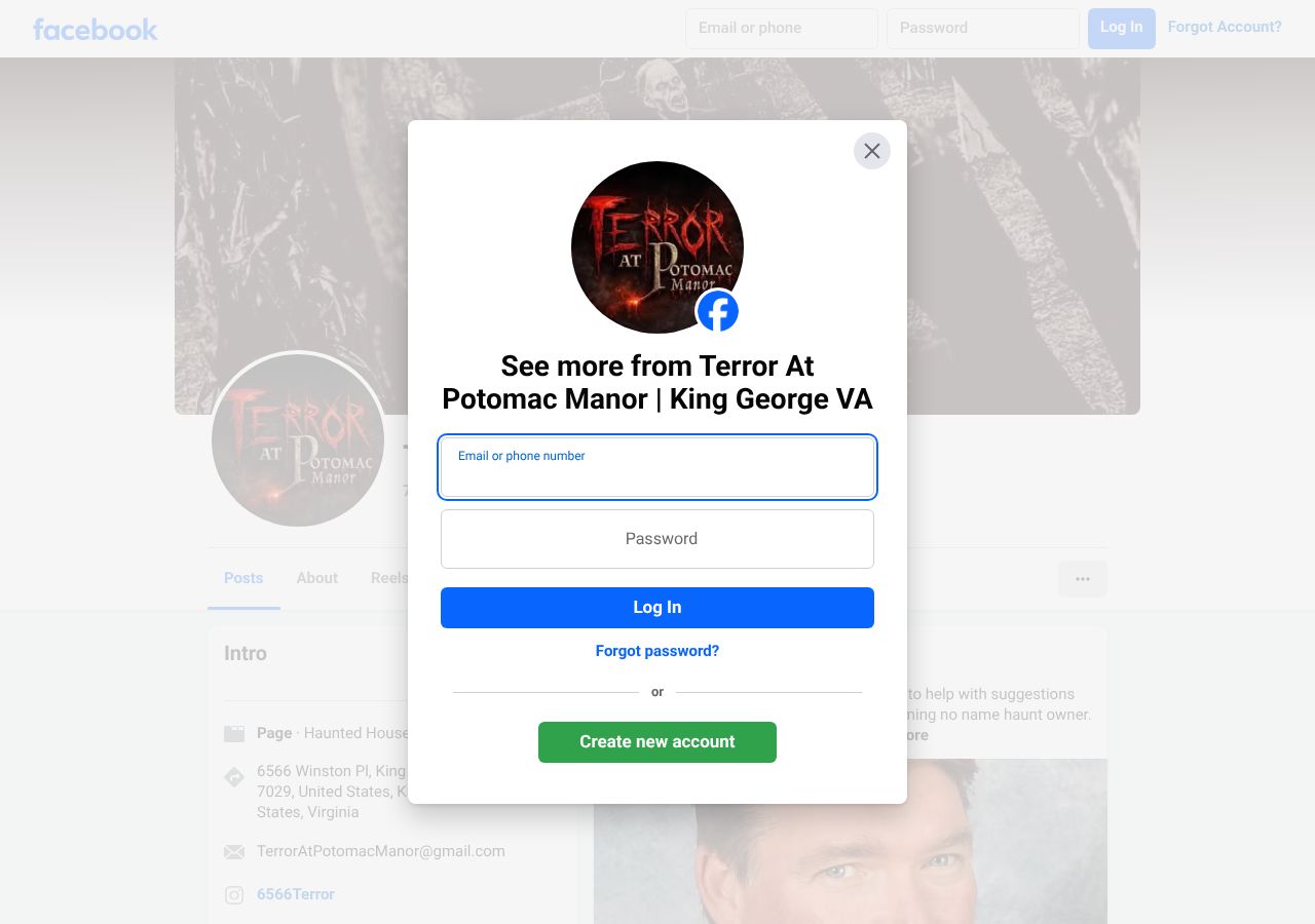 Homepage snapshot of Terror at Potomac Manor