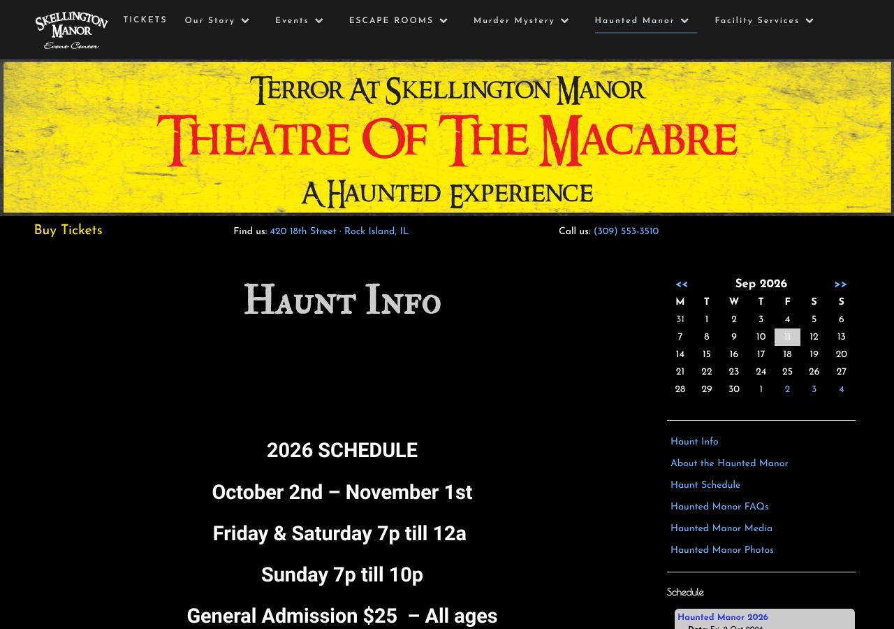Homepage snapshot of Terror at Skellington Manor