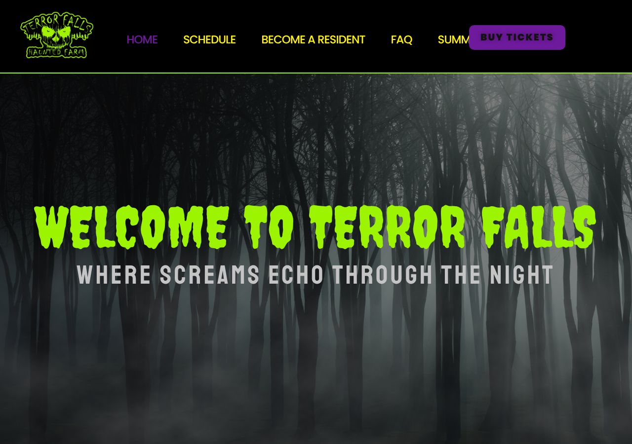 Homepage snapshot of Terror Falls Haunted Farm