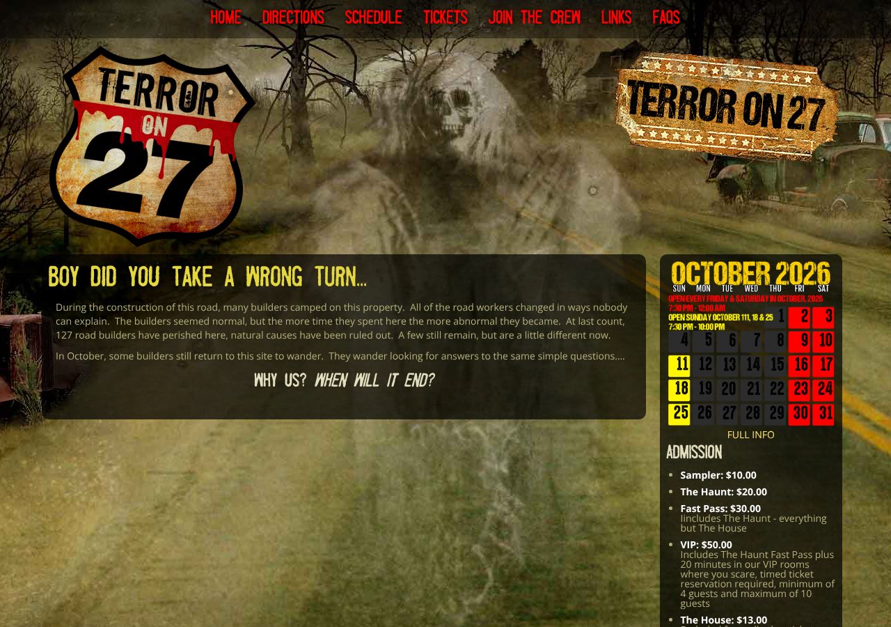 Homepage snapshot of Terror on 27